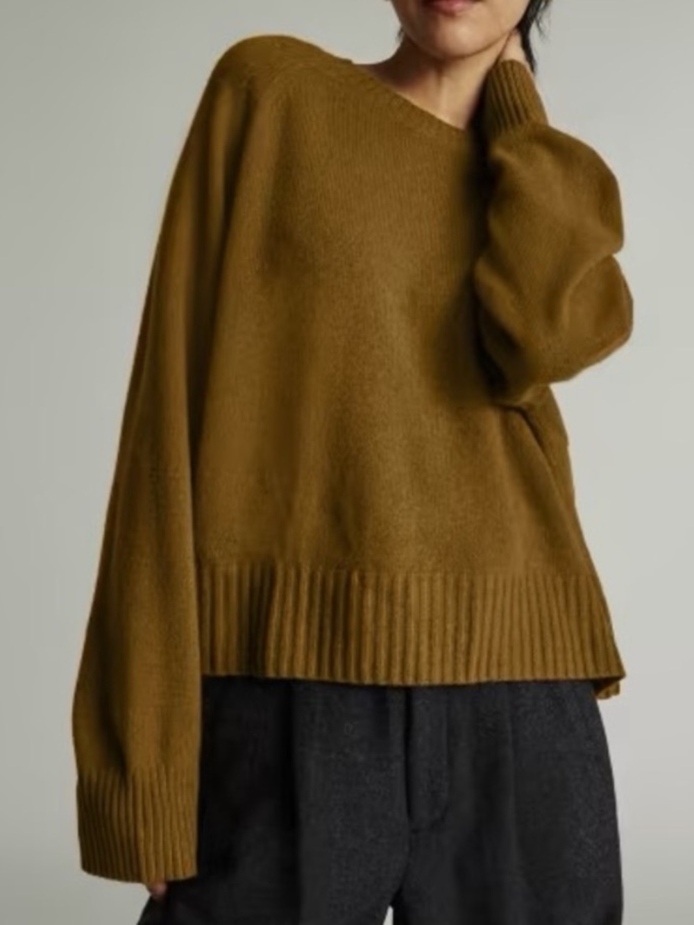 Everlane Recycled Cashmere Boxy Crew Neck Sweater Tapenade Mustard Brown XL